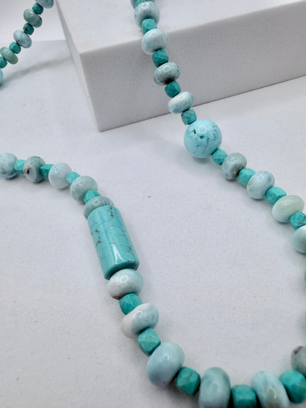 LONE MOUNTAIN TURQUOISE & LARIMAR BEADED NECKLACE 23" (MW 493)