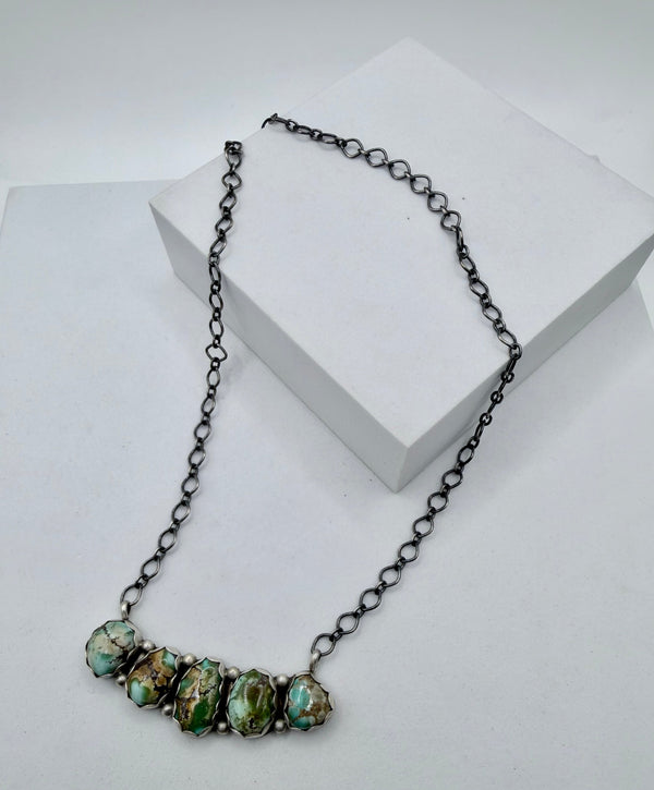 LORENZO JUAN NAVAJO HANDMADE SS SONORAN GOLD TURQUOISE NECKLACE 20" (MW 484)