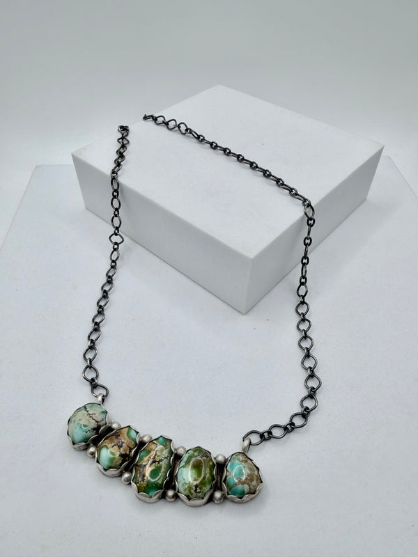 LORENZO JUAN NAVAJO HANDMADE SS SONORAN GOLD TURQUOISE NECKLACE 20" (MW 484)