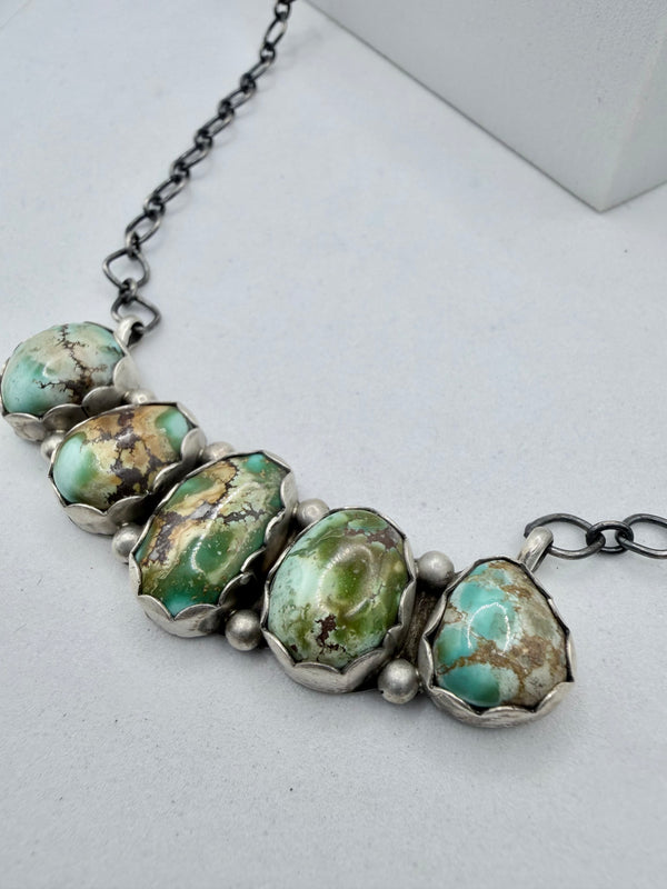 LORENZO JUAN NAVAJO HANDMADE SS SONORAN GOLD TURQUOISE NECKLACE 20" (MW 484)