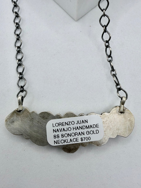 LORENZO JUAN NAVAJO HANDMADE SS SONORAN GOLD TURQUOISE NECKLACE 20" (MW 484)