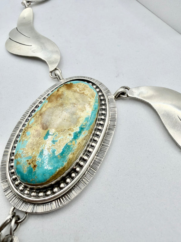 LYLE PIASSO NATIVE HANDMADE BOULDER RIBBON TURQUOISE 30" PAPERCLIP STATEMENT NECKLACE(MM 32)