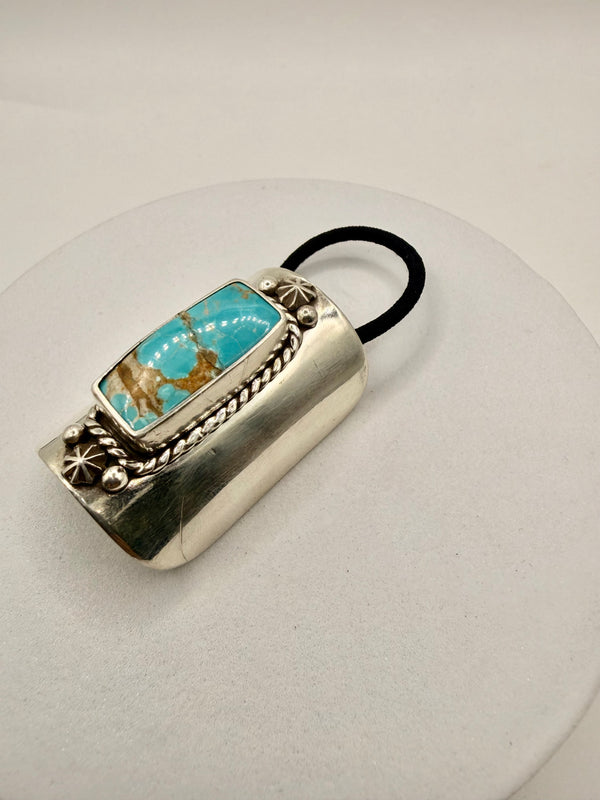 KINGMAN TURQUOISE HAIR TIE NATIVE HANDMADE STAMPED D.S. (MM 43)