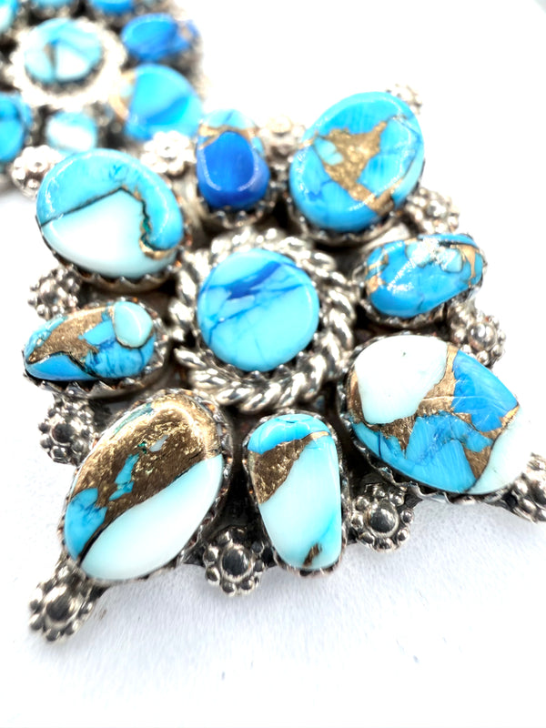 JASON BENALLY NATIVE HANDMADE BLUE DAHLIA CLUSTER SS POST BACK EARRINGS 1.5" (LA 52)