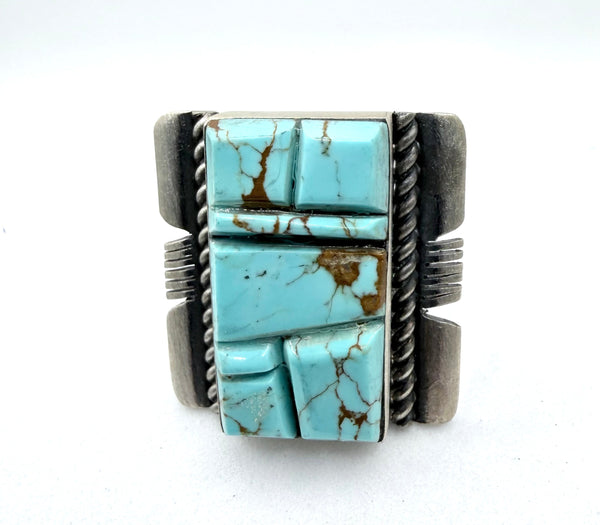CHUNKY MINE 8 TURQUOISE STEVE FRANCISCO STATEMENT NATIVE HANDMADE RING SIZE 8  (LA 53)