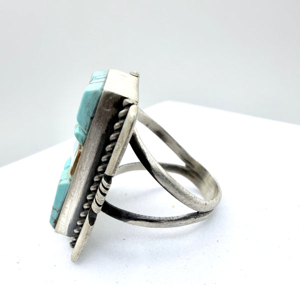 CHUNKY MINE 8 TURQUOISE STEVE FRANCISCO STATEMENT NATIVE HANDMADE RING SIZE 8  (LA 53)