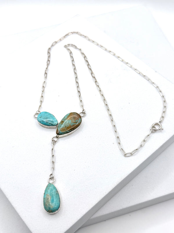 KIRSTEN ELLA COWBOY NATIVE HANDMADE ROYSTON TURQUOISE CLUSTER PAPERCLIP LARIAT 20"(LA 54)