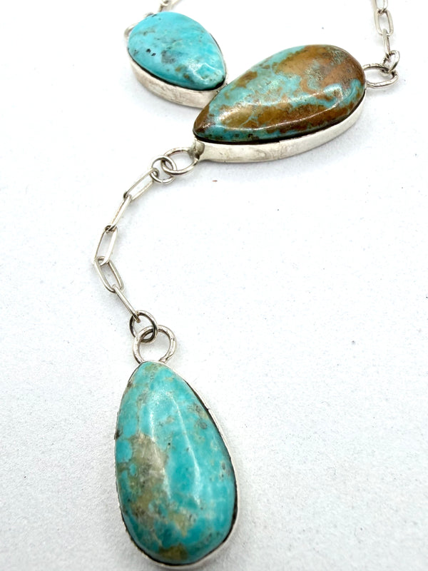 KIRSTEN ELLA COWBOY NATIVE HANDMADE ROYSTON TURQUOISE CLUSTER PAPERCLIP LARIAT 20"(LA 54)