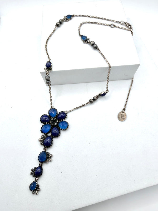 LAPIS LAZULI & DESERT PEARLS DROP NECKLACE 16-22" (FP 2)