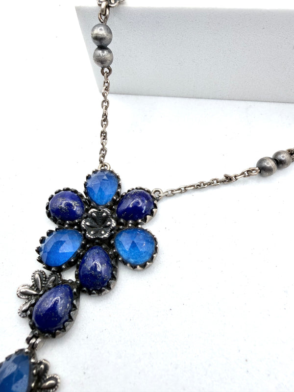 LAPIS LAZULI & DESERT PEARLS DROP NECKLACE 16-22" (FP 2)