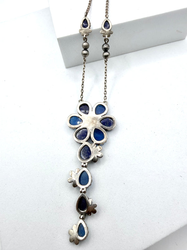 LAPIS LAZULI & DESERT PEARLS DROP NECKLACE 16-22" (FP 2)