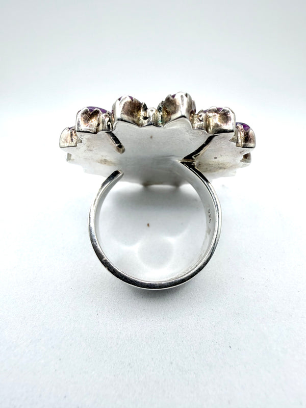 PURPLE MOHAVE & KINGMAN TURQUOISE CLUSTER ADJUSTABLE STERLING SILVER RING (FP 3)