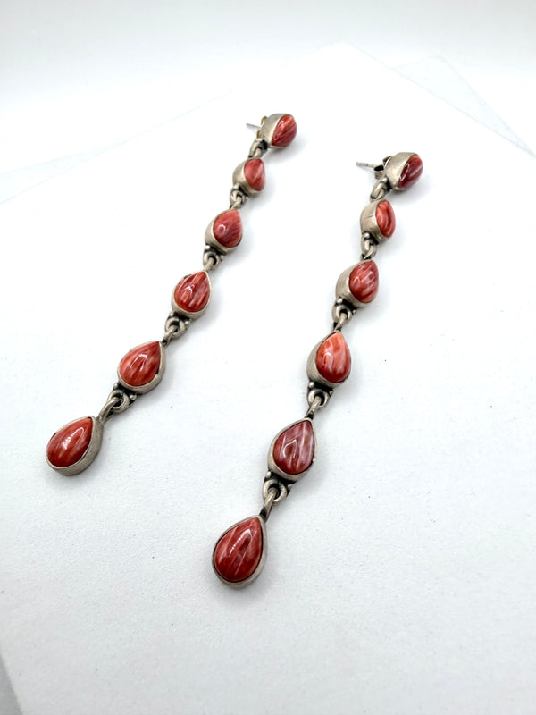 RED SPINY OYSTER LONG POST BACK EARRINGS (FP 6)