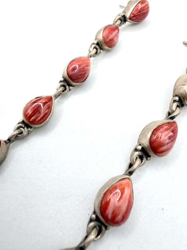 RED SPINY OYSTER LONG POST BACK EARRINGS (FP 6)