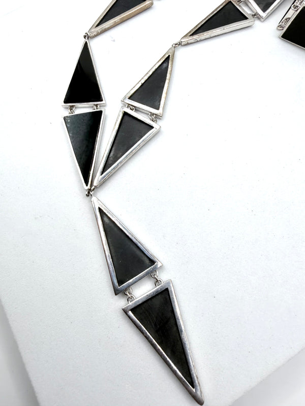 BLACK ONYX TRIANGLE LARIAT NECKLACE 20-22" (FP 10)