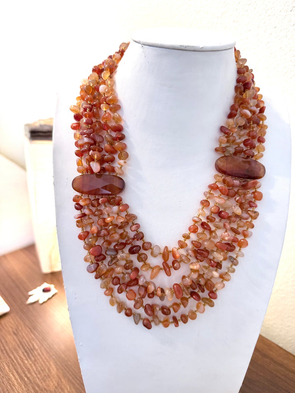 MULTI STRAND FIRE AGATE STATEMENT NECKLACE 22" (FP 12)
