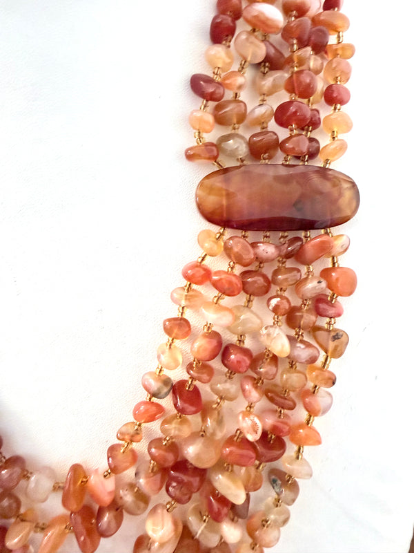 MULTI STRAND FIRE AGATE STATEMENT NECKLACE 22" (FP 12)