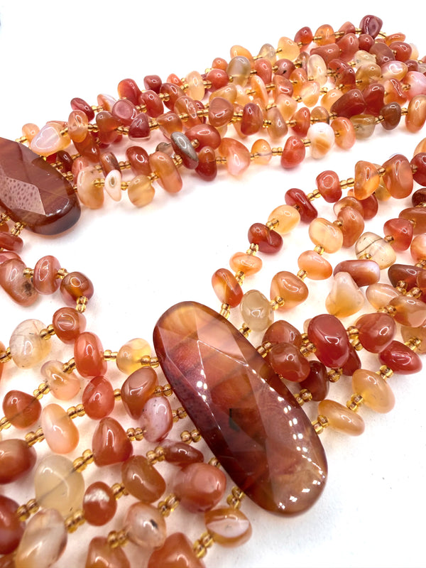 MULTI STRAND FIRE AGATE STATEMENT NECKLACE 22" (FP 12)