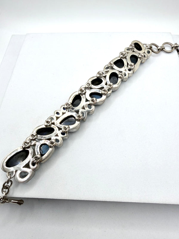 STERLING SILVER LABRADORITE BLUE SAPPHIRE & SKY BLUE TOPAZ MEGA TOGGLE BRACELET 6-8.5" (TC 11)