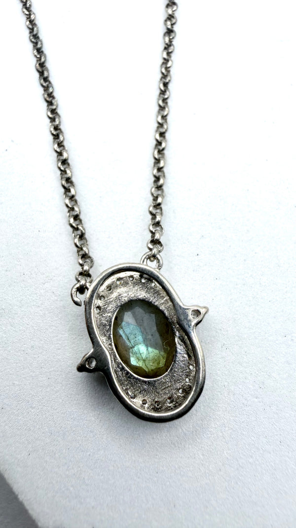 LABRADORITE & WHITE TOPAZ STERLING SILVER NECKLACE 16-22" (TC 13)