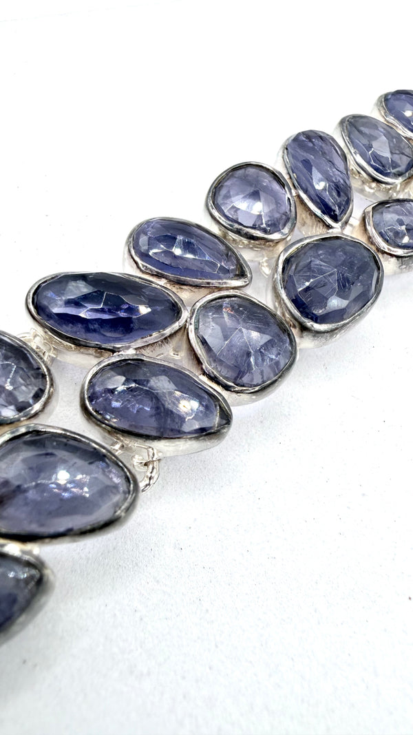 FACETED TANZANITE STERLING SILVER MEGA TOGGLE BRACELET 6-7.5" (TC 16)