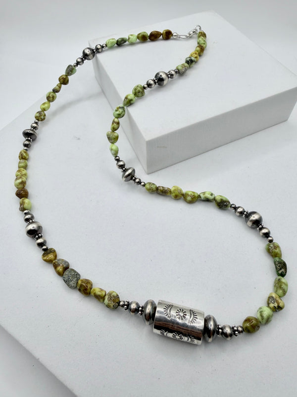 NATIVE HANDMADE PALOMINO VERASCITE & PEARLS NECKLACE 22" (DENVER SPECIAL DEAL)