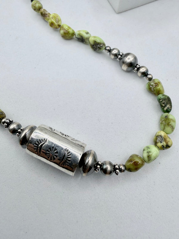 NATIVE HANDMADE PALOMINO VERASCITE & PEARLS NECKLACE 22" (DENVER SPECIAL DEAL)