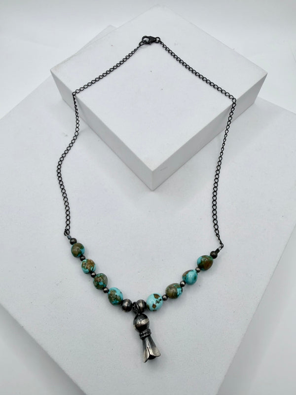 NATIVE HANDMADE SONORAN GOLD TURQUOISE BLOSSOM NECKLACE 18" (LA 63)