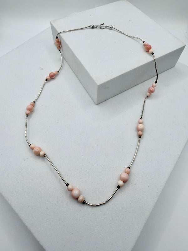 PINK CONCH STERLING LIQUID SILVER LARIAT (LA 65)