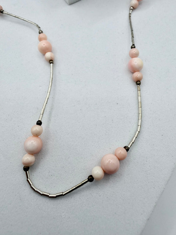 PINK CONCH STERLING LIQUID SILVER LARIAT (LA 65)