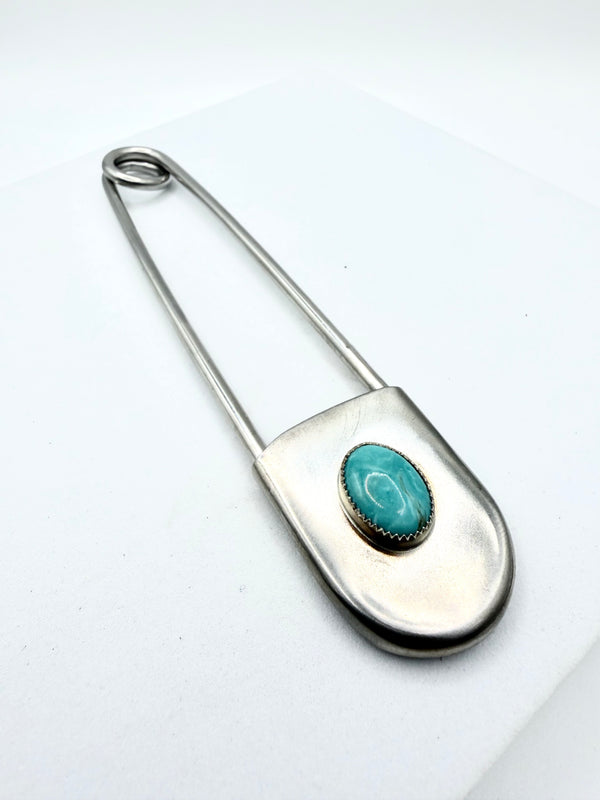 KINGMAN TURQUOISE STERLING SILVER 5" PIN (TC 23)