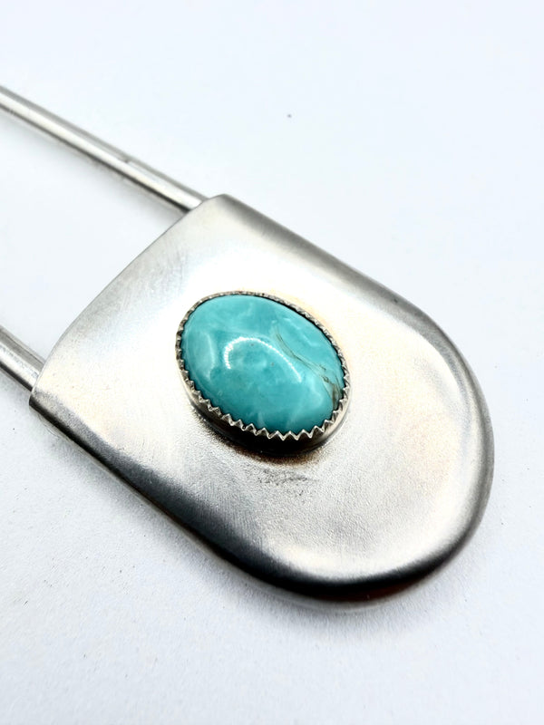 KINGMAN TURQUOISE STERLING SILVER 5" PIN (TC 23)
