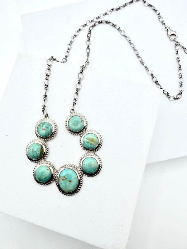KINGMAN TURQUOISE ADJUSTABLE SS CLUSTER NECKLACE 23" (TC 26)