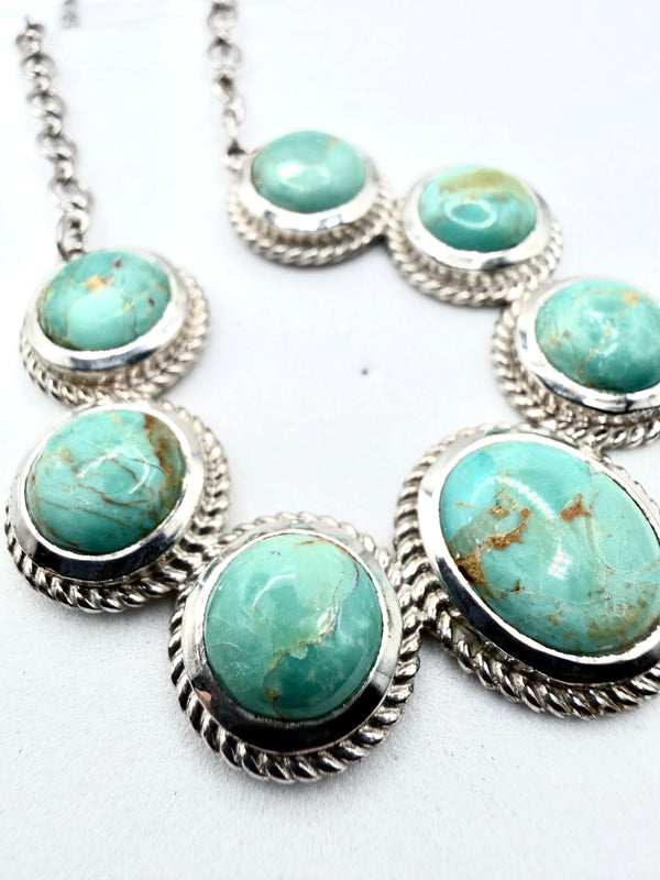 KINGMAN TURQUOISE ADJUSTABLE SS CLUSTER NECKLACE 23" (TC 26)