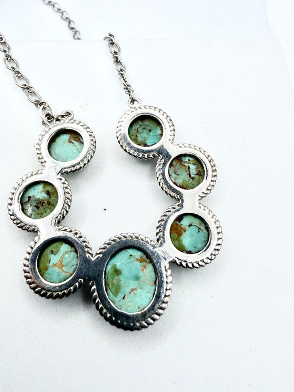 KINGMAN TURQUOISE ADJUSTABLE SS CLUSTER NECKLACE 23" (TC 26)