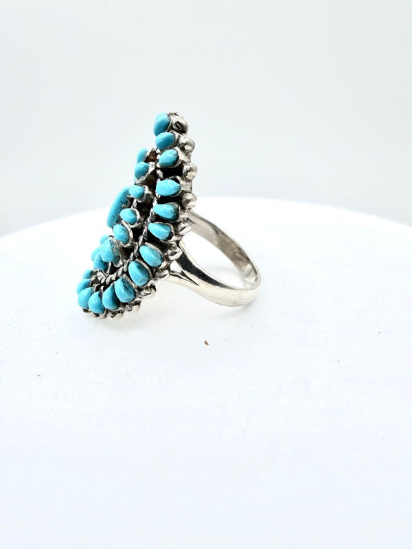 SLEEPING BEAUTY TURQUOISE STERLING SILVER NEEDLE POINT CONCHO RING SIZE 8" (TC 27)