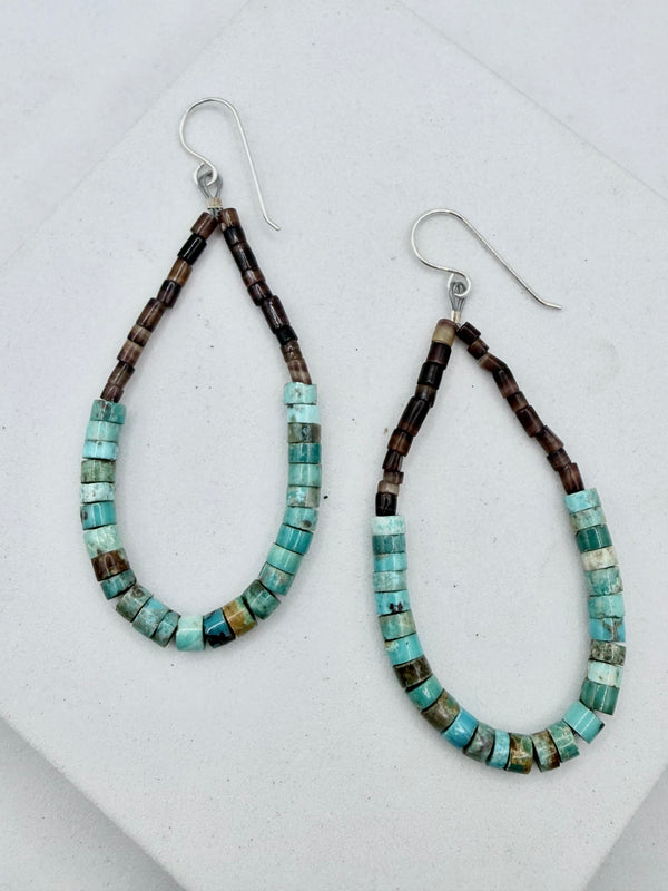 KINGMAN TURQUOISE & HEISHI BEADS FISHHOOK EARRINGS (JR 187)