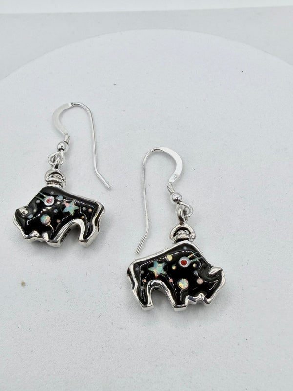 MULTISTONES INLAY SPACE BISON FISHHOOK DOUBLE SIDED EARRINGS (JR 190)