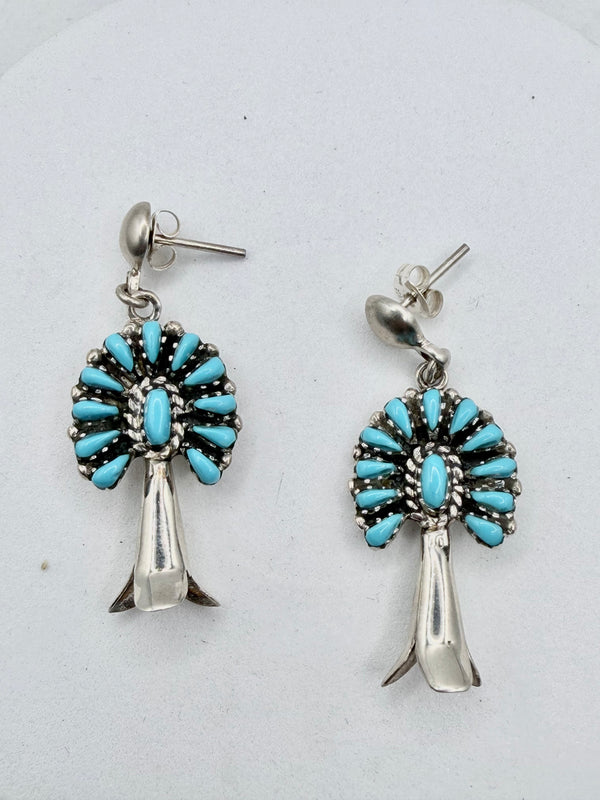 SLEEPING BEAUTY TURQUOISE STERLING SILVER POST BACK BLOSSOM EARRINGS (JR 191)