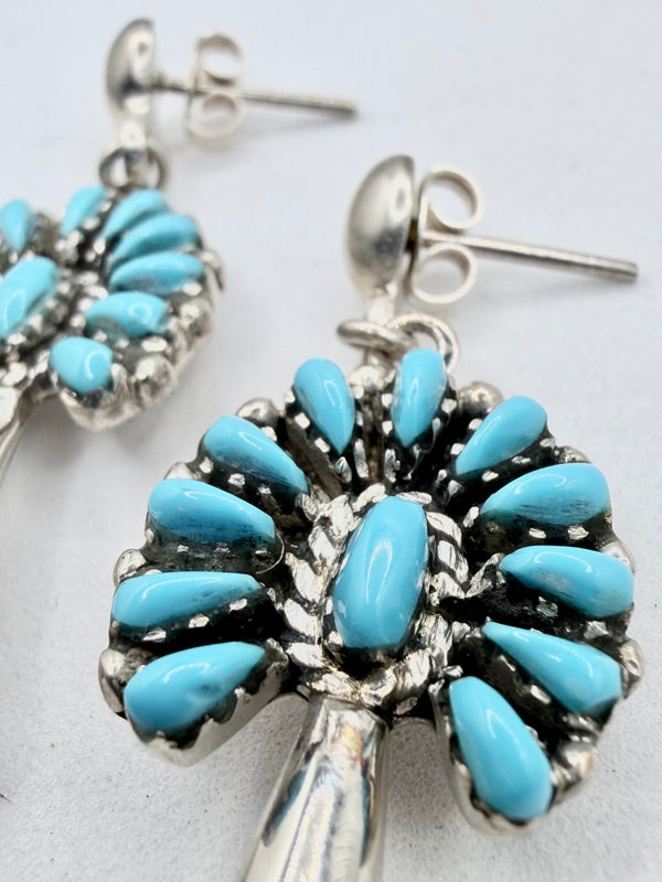 SLEEPING BEAUTY TURQUOISE STERLING SILVER POST BACK BLOSSOM EARRINGS (JR 191)