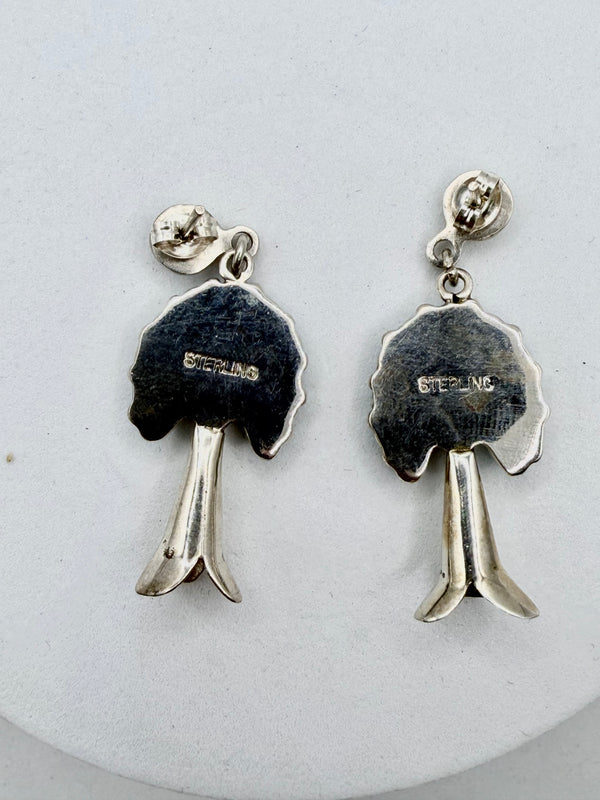 SLEEPING BEAUTY TURQUOISE STERLING SILVER POST BACK BLOSSOM EARRINGS (JR 191)