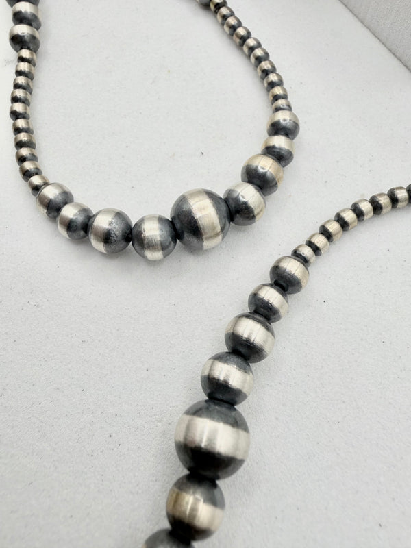 NATIVE HANDSTRUNG 3-8MM GRADUATED NAVAJO PEARLS NECKLACE 35" (JR 195)