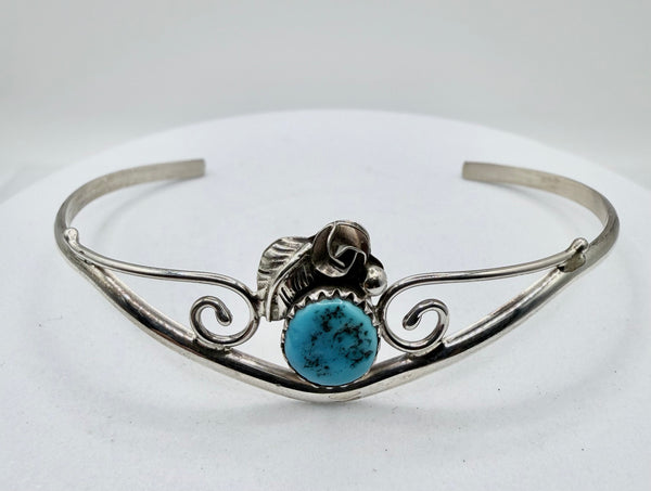CALVIN SPENCER MORENCI TURQUOISE NATIVE HANDMADE SS FLEXIBLE CUFF (JR 170)