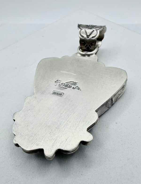 T NEZ SR. NATIVE HANDMADE PINK DAHLIA CLUSTER PAW PRINT PENDANT (JR 172)