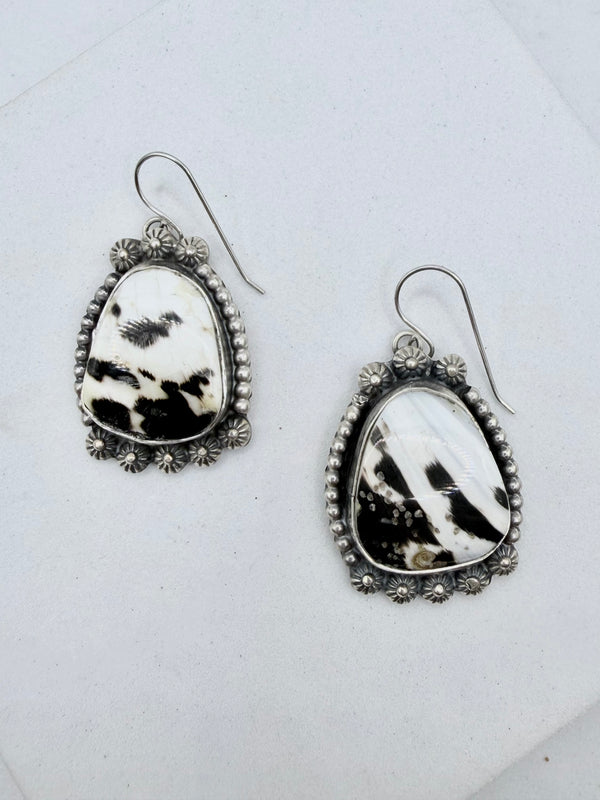 NED NEZ NATIVE HANDMADE WHITE BUFFALO TURQUOISE FISHHOOK EARRINGS (JR 178)