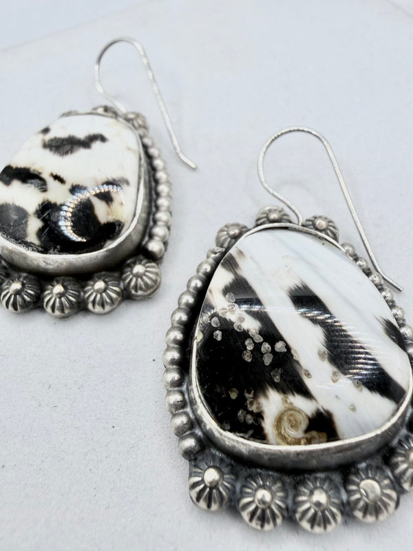 NED NEZ NATIVE HANDMADE WHITE BUFFALO TURQUOISE FISHHOOK EARRINGS (JR 178)