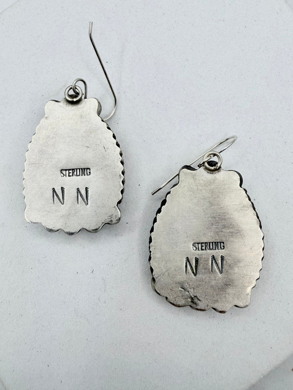NED NEZ NATIVE HANDMADE WHITE BUFFALO TURQUOISE FISHHOOK EARRINGS (JR 178)
