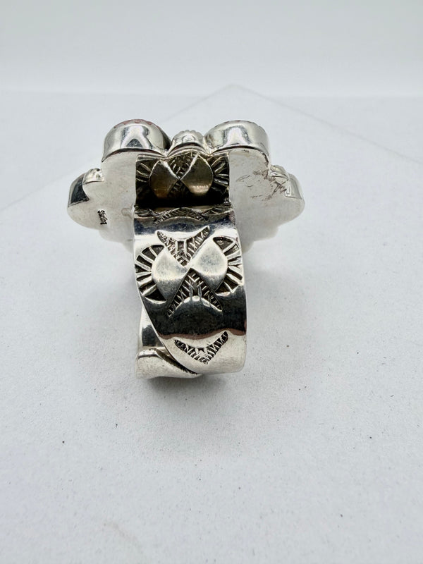 ARGENTINE RHODOCHROSITE & SLEEPING BEAUTY TURQUOISE SS ADJUSTABLE RING (JR 180)