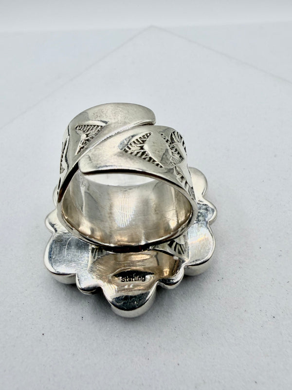 ARGENTINE RHODOCHROSITE & SLEEPING BEAUTY TURQUOISE SS ADJUSTABLE RING (JR 180)