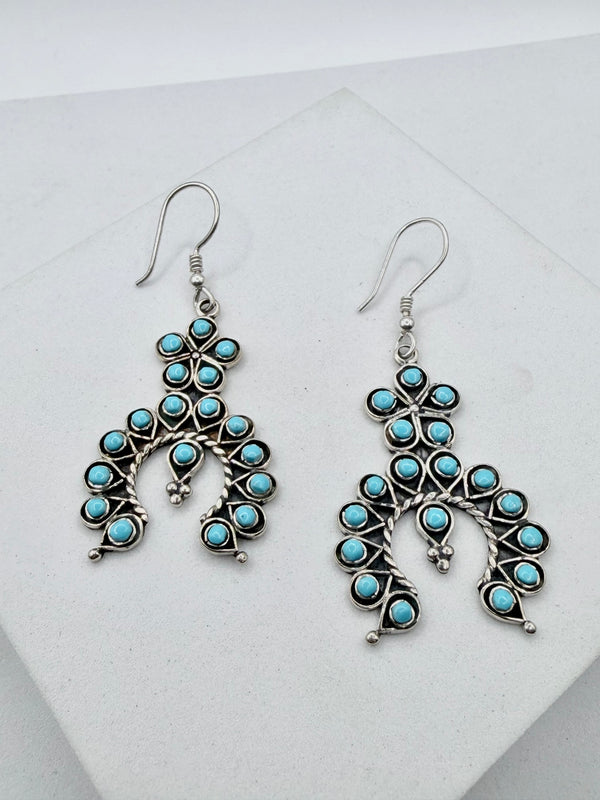 SLEEPING BEAUTY TURQUOISE NAJA FISHHOOK EARRINGS 2.5" (JR 184)
